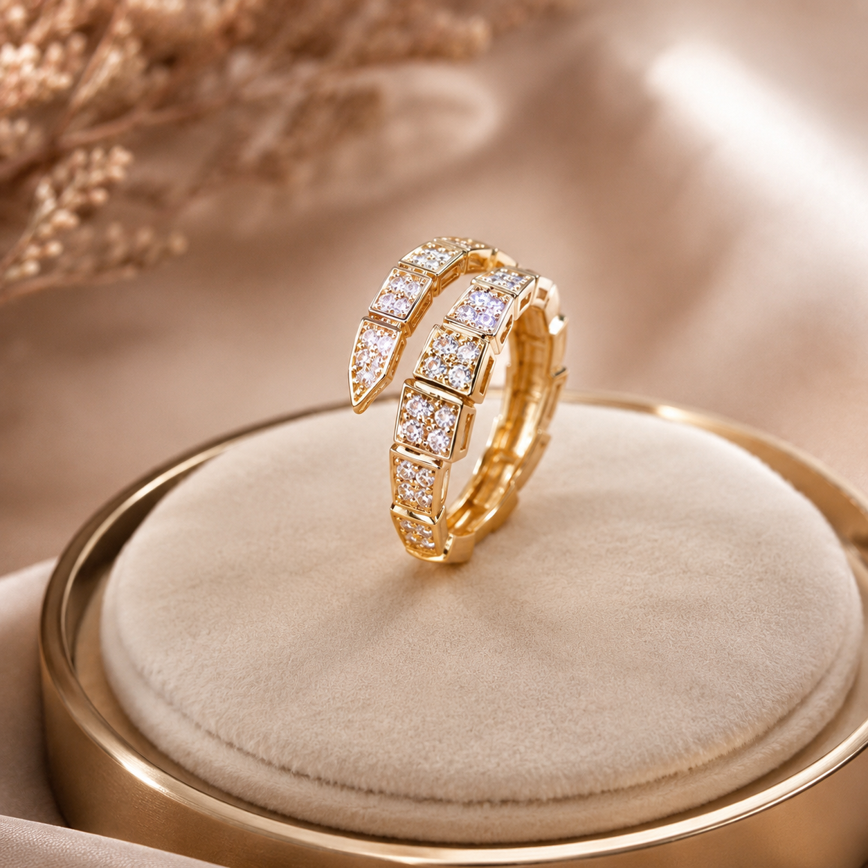 Crystal-encrusted serpent wrap ring