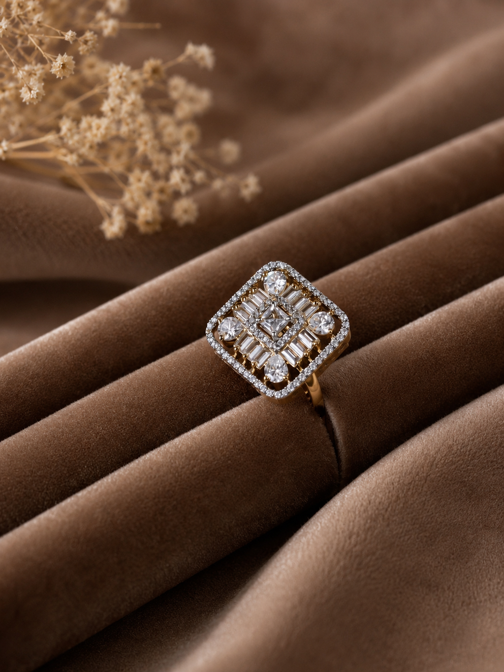 luxurious geometric cocktail ring