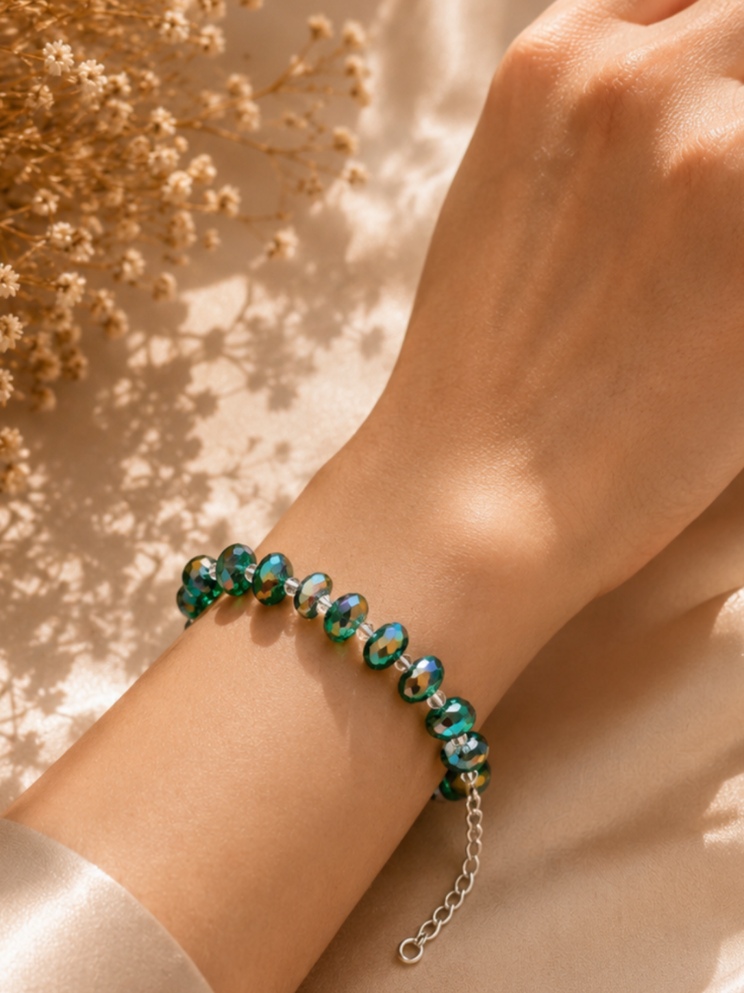 Emerald green faceted crystal bead bracelet