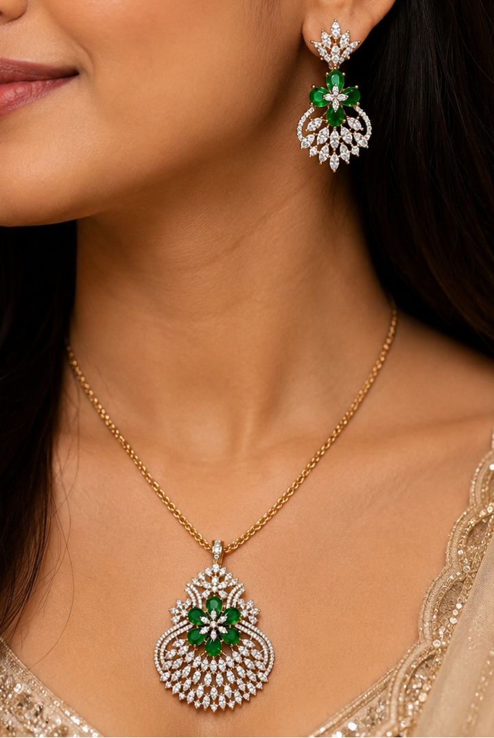 Gold-Plated American Diamond Pendant Set