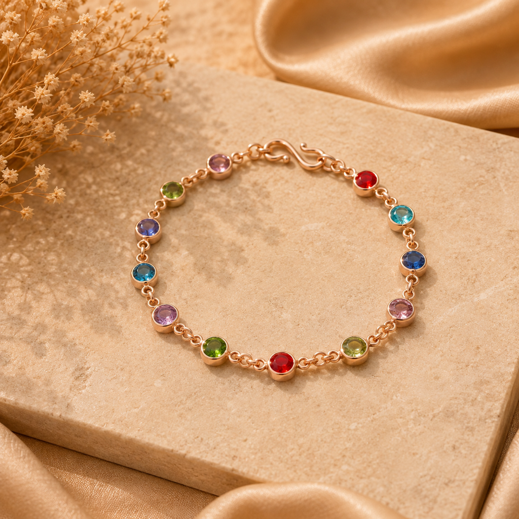 Multicolor bezel-set crystal  gold chain bracelet