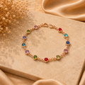 Multicolor bezel-set crystal  gold chain bracelet