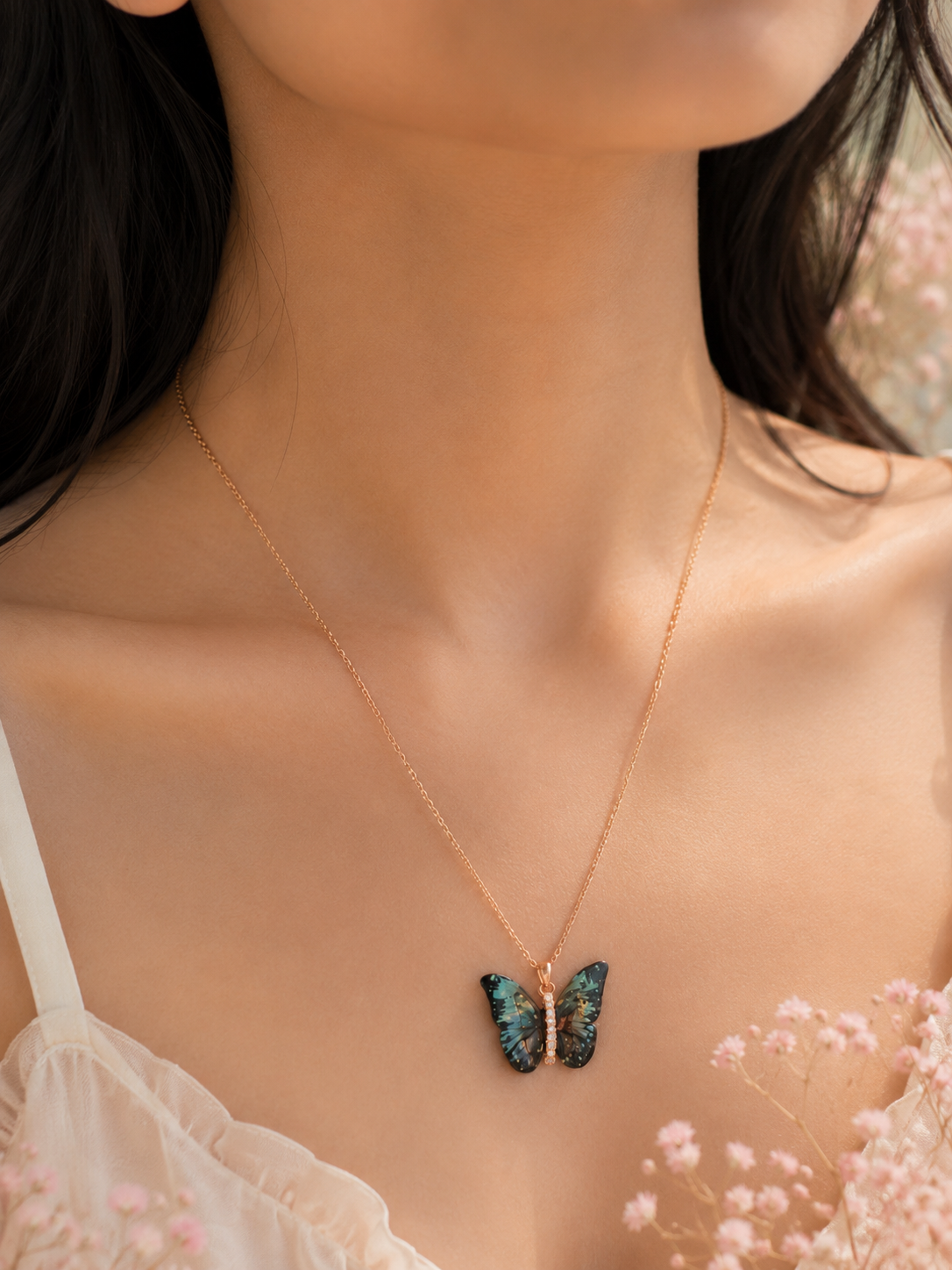Multicolor Resin Butterfly Pendant Necklace