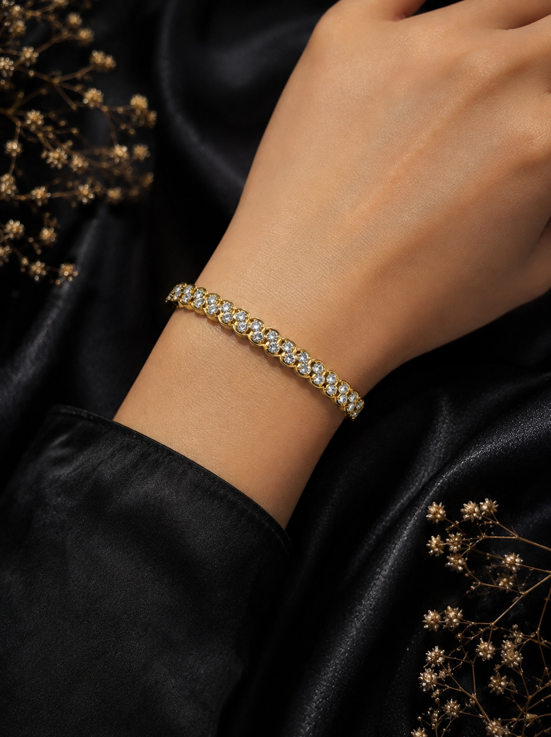 AD classic, elegant single-line tennis kada bracelet