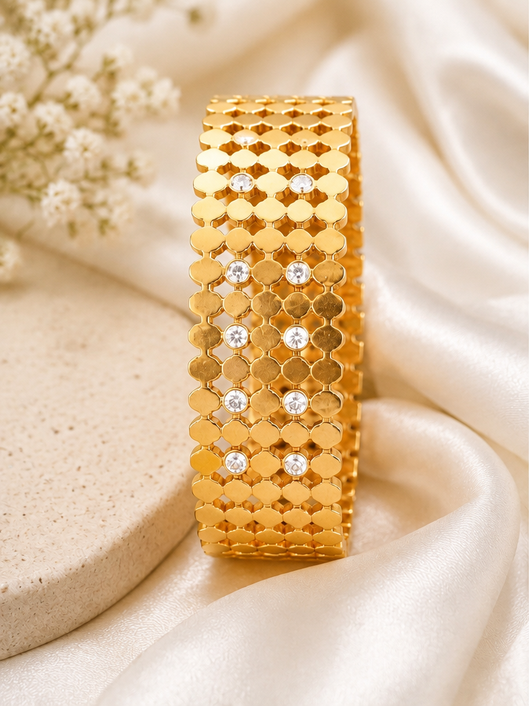 Golden mesh crystal cuff bracelet