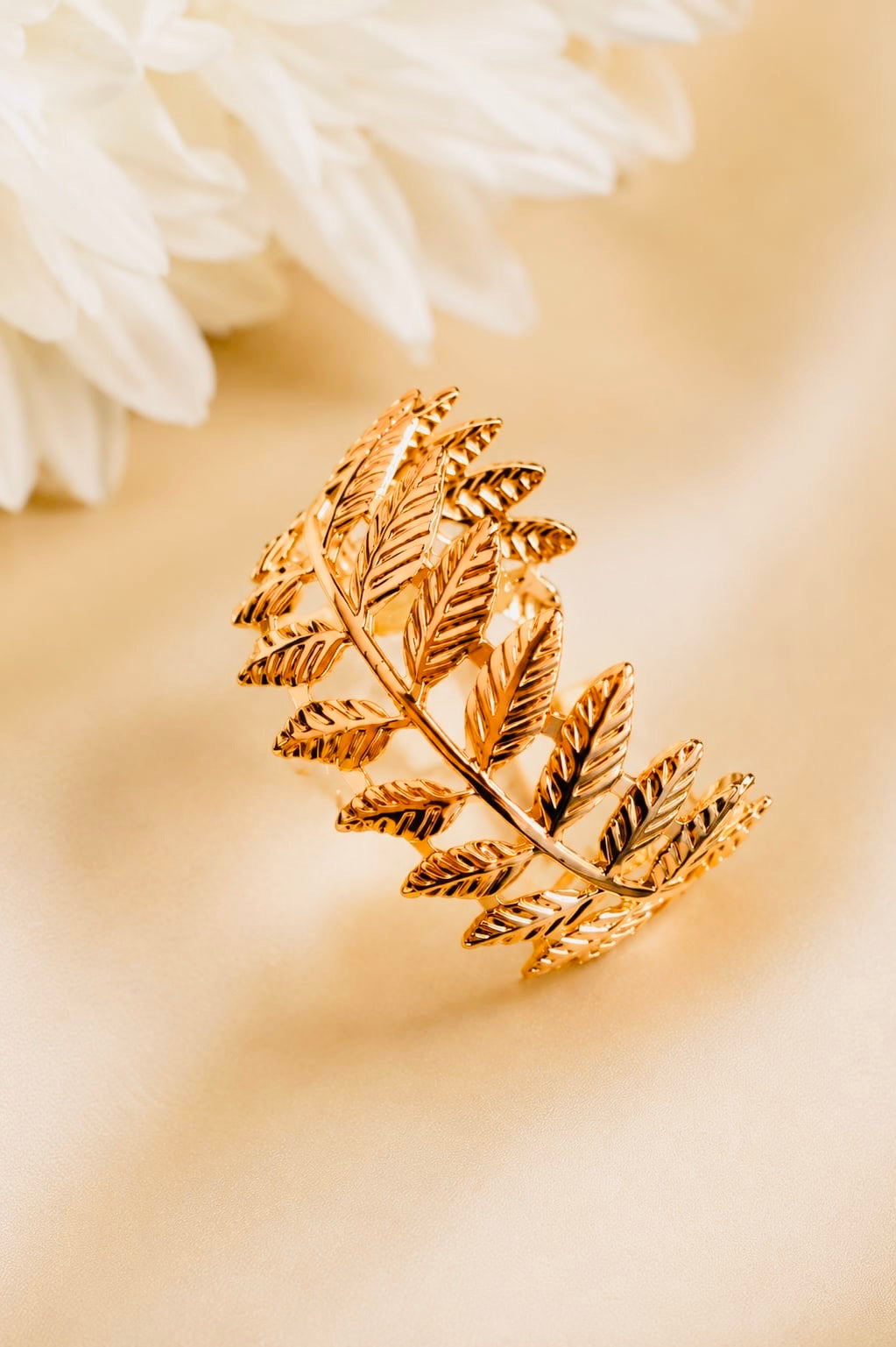 Golden Laurel Leaf Statement Bracelet