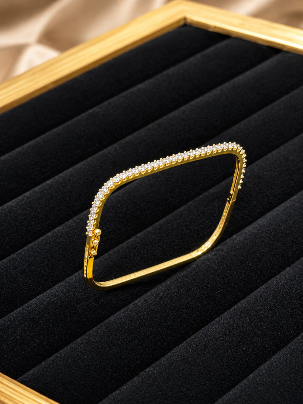 AD square-shaped single-line diamond tennis kada bangle