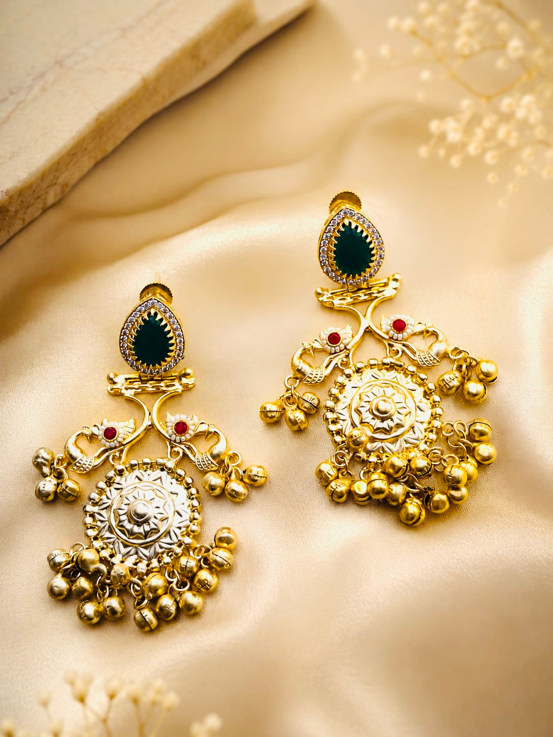 Antique Gold-Plated Peacock Jhumka Earrings