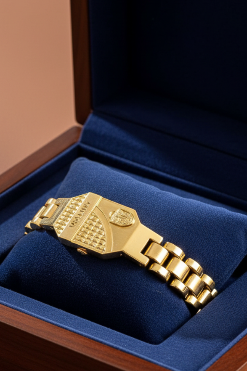 Premium Watch-Strap Style Gold Plated Bracelet for Men