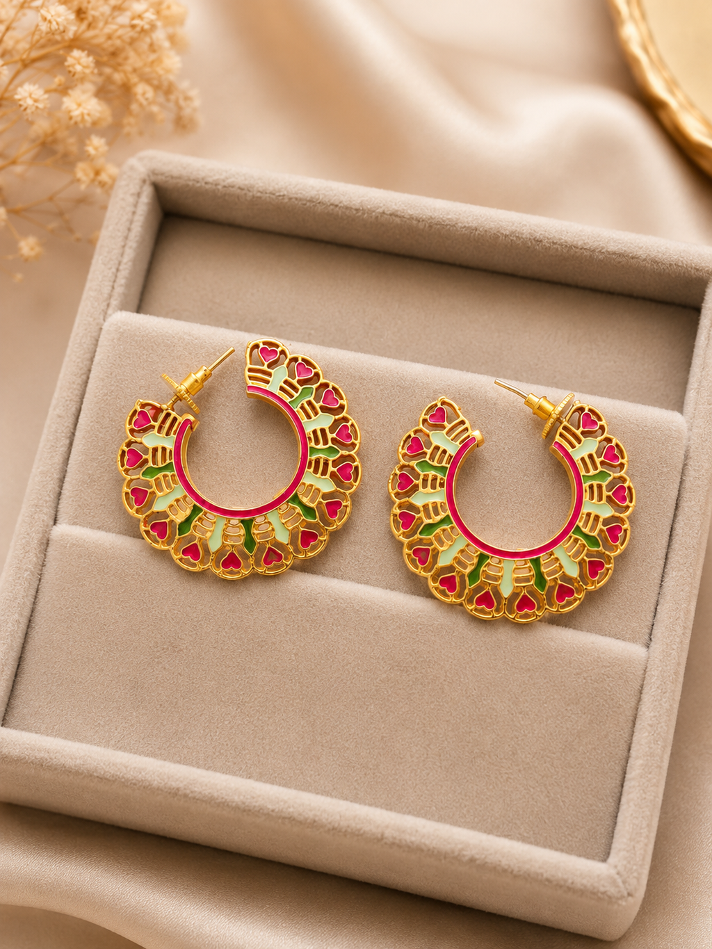 Meenakari artisan half hoop earrings