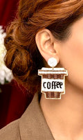 Handmade Beaded Coffee Cup Statement Earrings