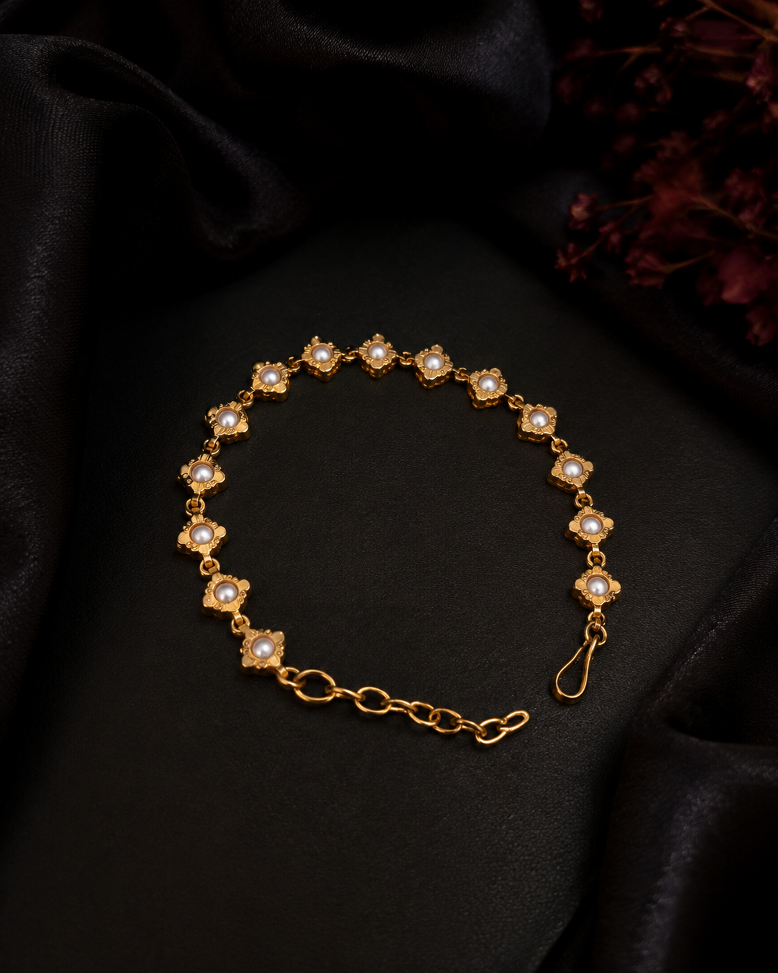Pearl-accented clover and heart multi-layer bracelet stack