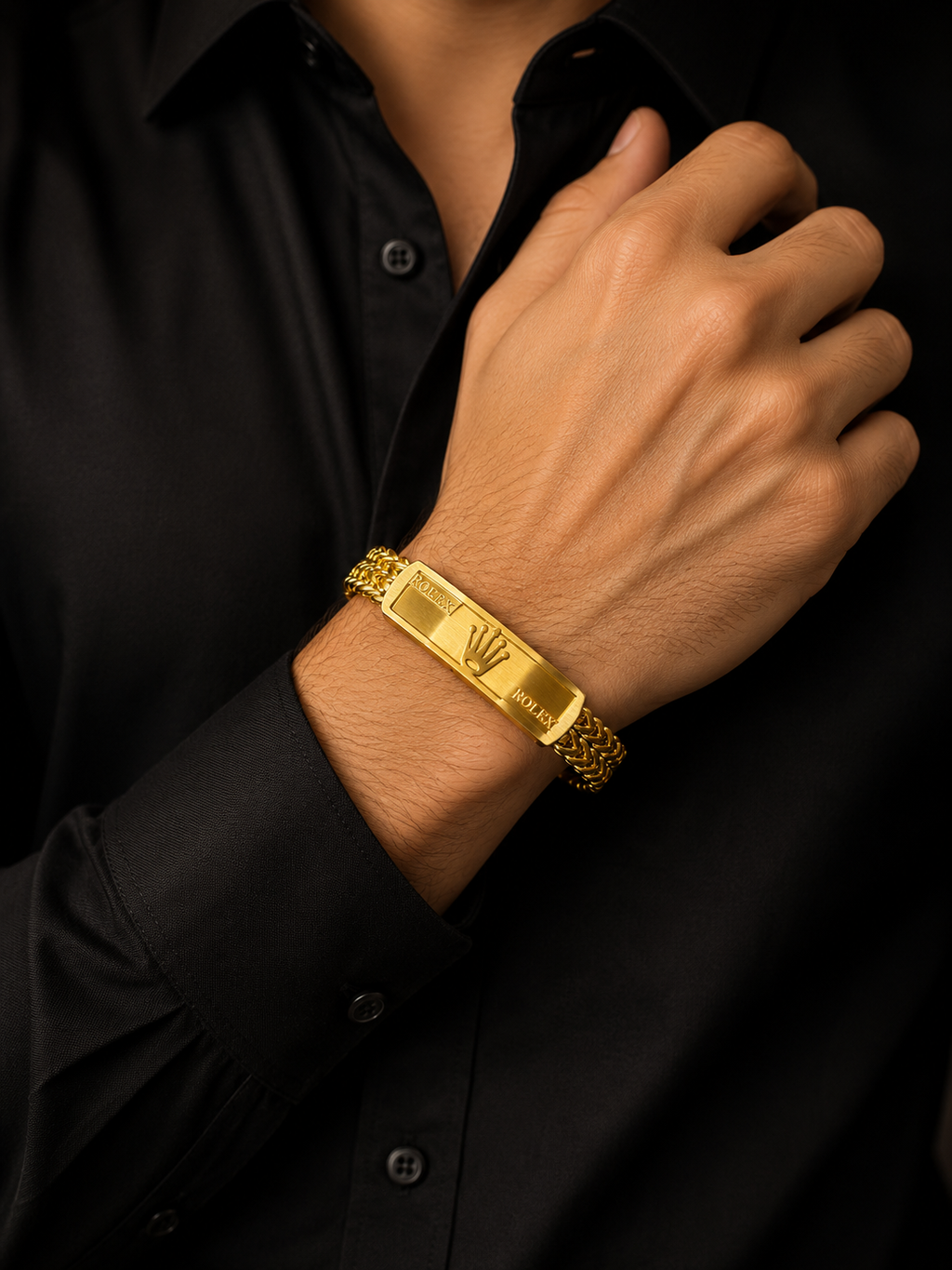 Men's Gold-Toned Dual-Strand Wheat Chain ID Bracelet