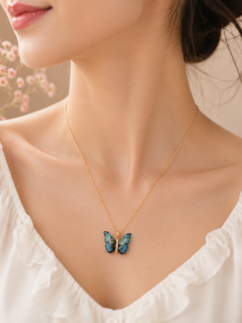 Multicolor Resin Butterfly Pendant Necklace