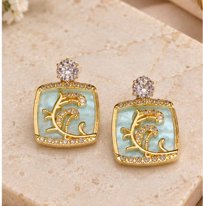 Korean-inspired mint green square drop earrings