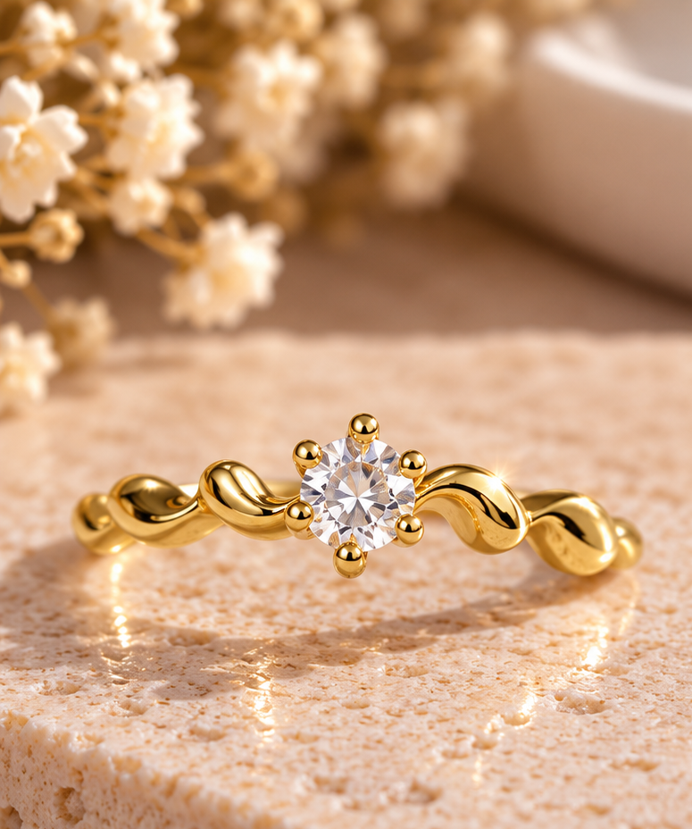 Graceful Twisted Wave Solitaire Ring