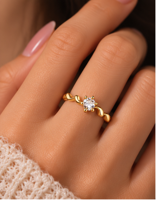 Graceful Twisted Wave Solitaire Ring