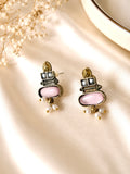 Vintage Oxidized Silver and Teal Cat-Eye Stud Earrings