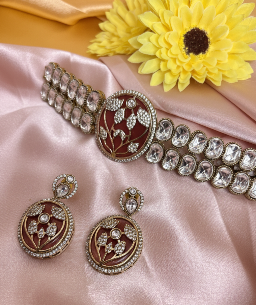 Kundan choker necklace with AD work on stone