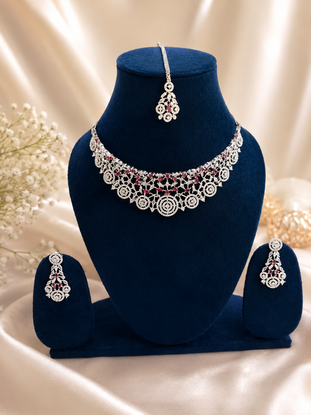 American Diamond and Ruby Choker Set