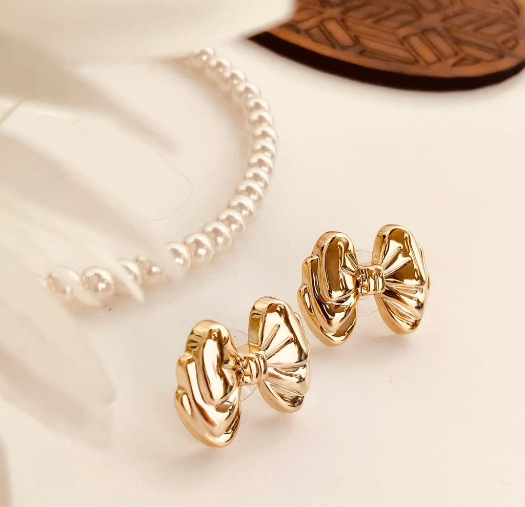 Gold-Plated Plumpy Bow Stud Earrings