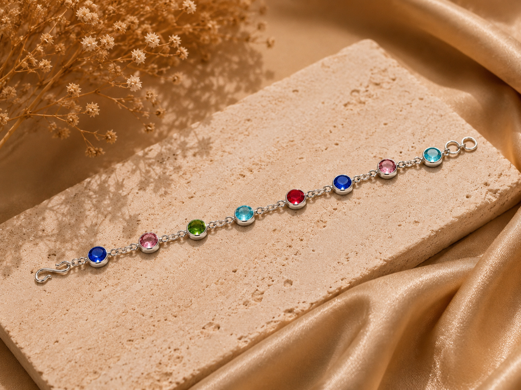 Multicolor bezel-set crystal chain bracelet (silver)