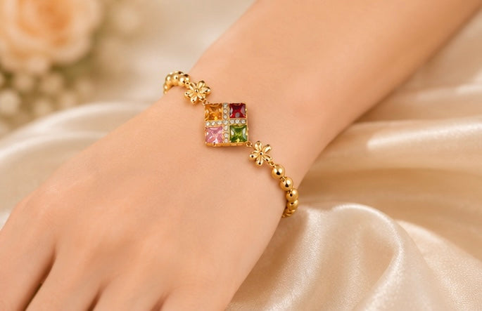 Gold-plated multi-gemstone bracelet
