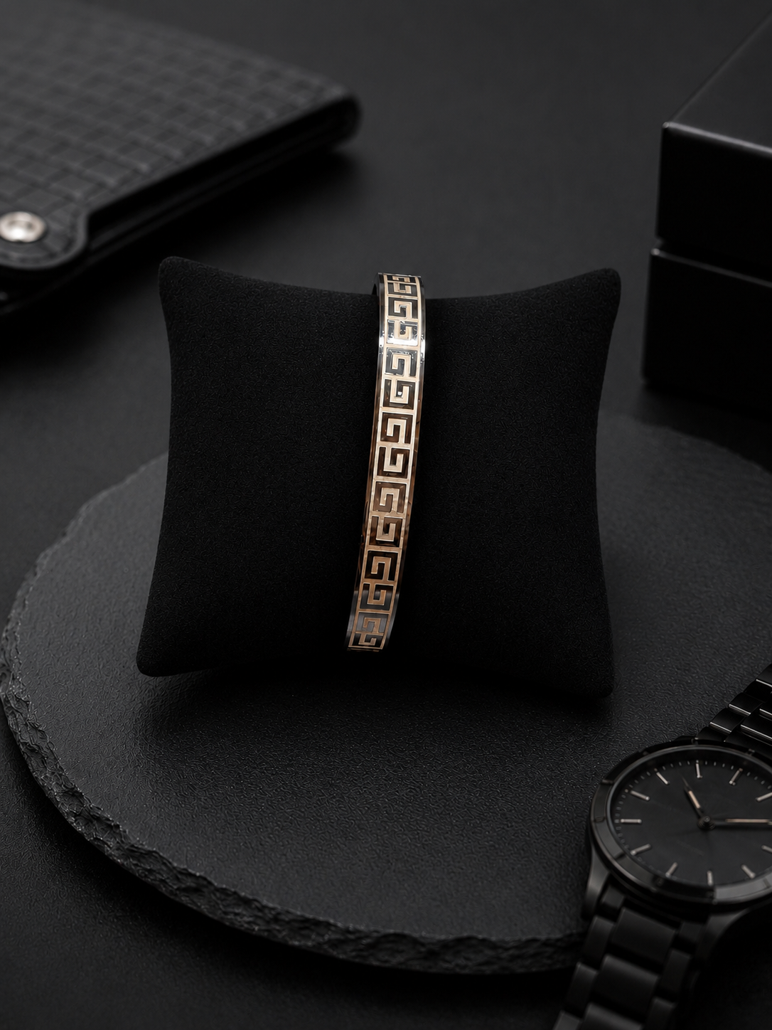 Greek Key Motif Black & Gold Kada Men