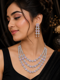 Rhodium-Plated Layered Blue American Diamond Necklace Set