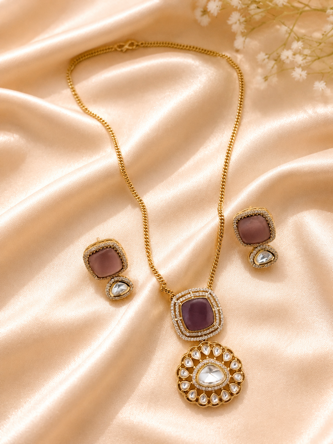Imperial Emerald & Polki Kundan Statement Pendant Set