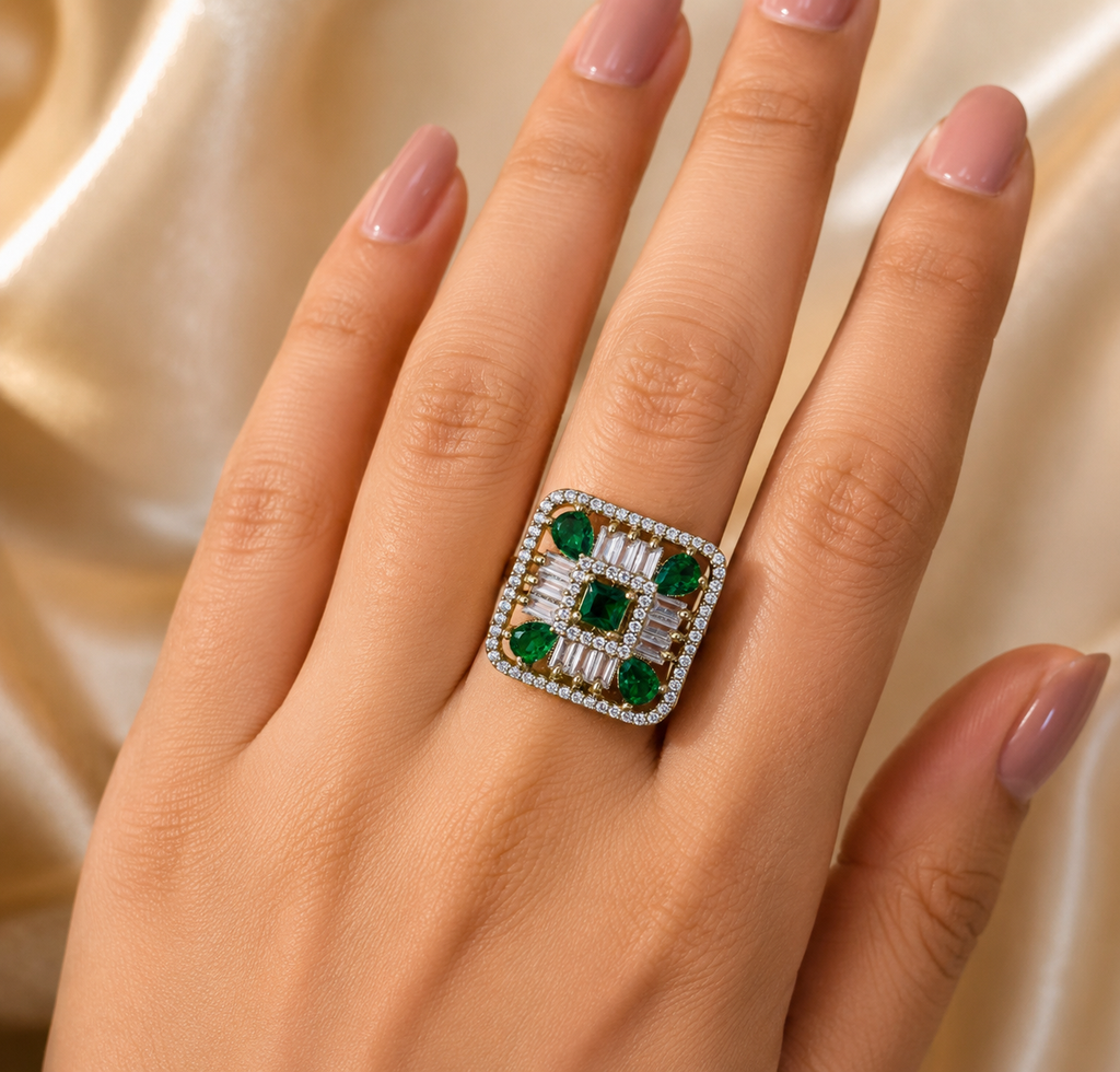 luxurious geometric cocktail ring