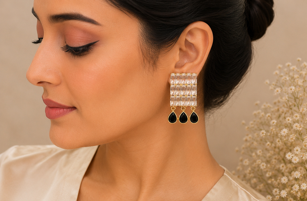 Crystal geometric drop earrings