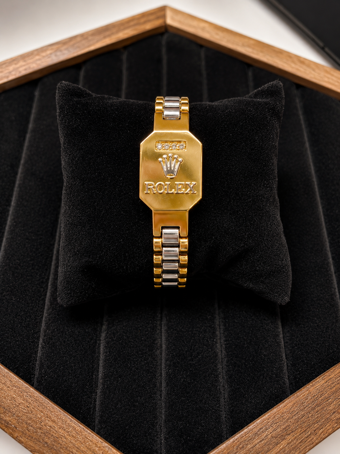 Two-tone statement identification bracelet
