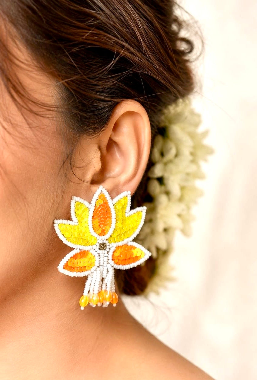 Handcrafted sequin lotus earrings