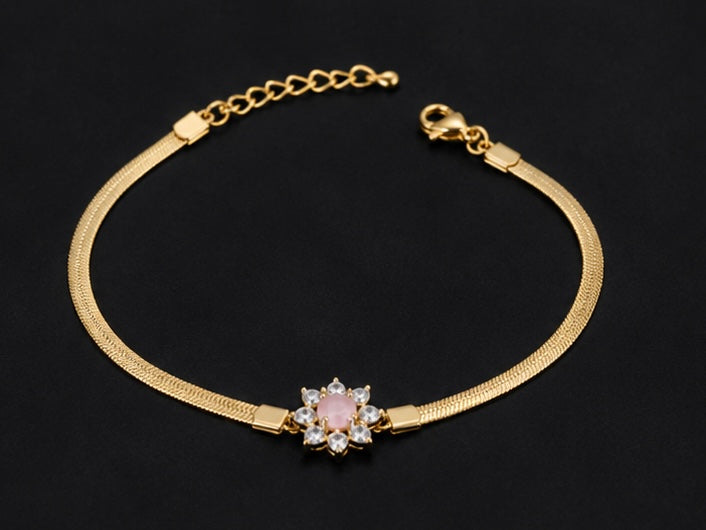 Floral bloom rose-pink snake chain bracelet