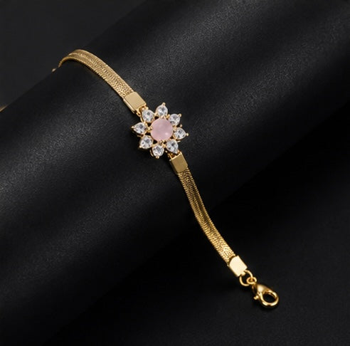 Floral bloom rose-pink snake chain bracelet