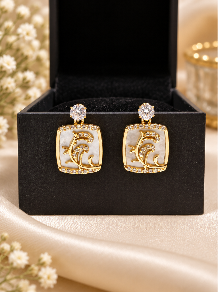 Korean-inspired cream square drop earrings
