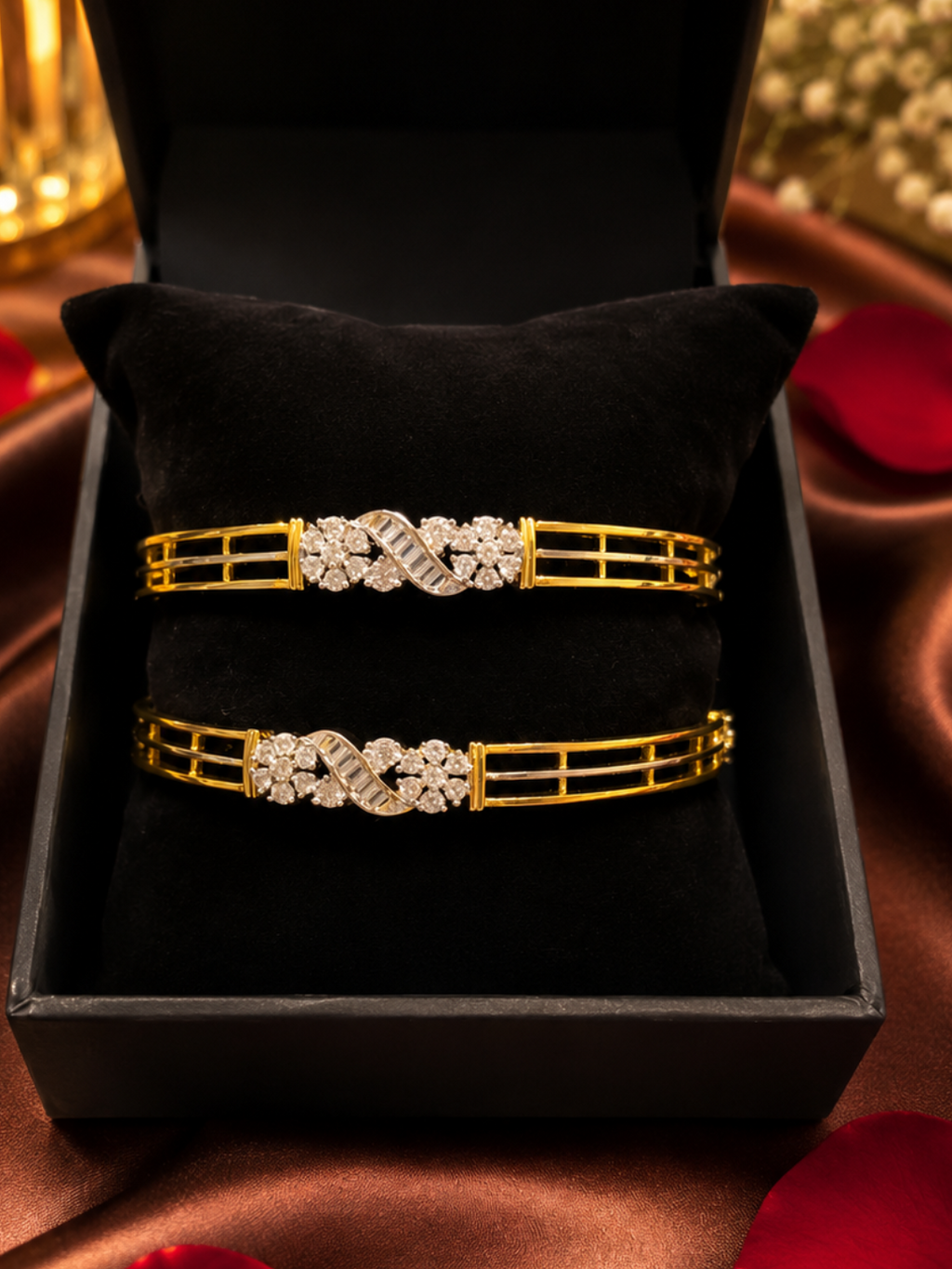 Exquisite pair of gold-plated multi-strand American Diamond bangles