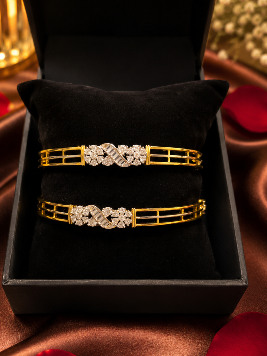Exquisite pair of gold-plated multi-strand American Diamond bangles