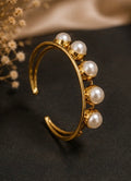 Elegant gold-plated multi-pearl open cuff bracelet