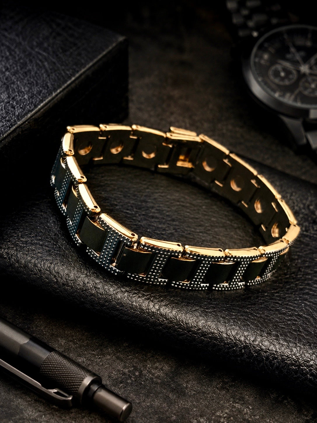 Iced-out two-tone block bracelet