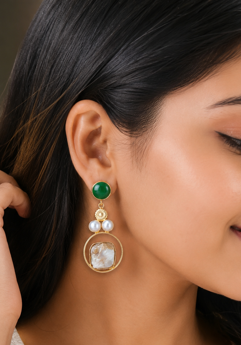 Geometric  Stone & Mother of Pearl Drop Earring
