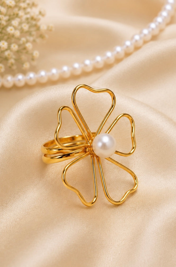 Golden Bloom Pearl Statement Ring