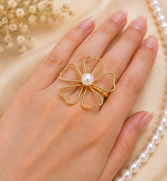 Golden Bloom Pearl Statement Ring