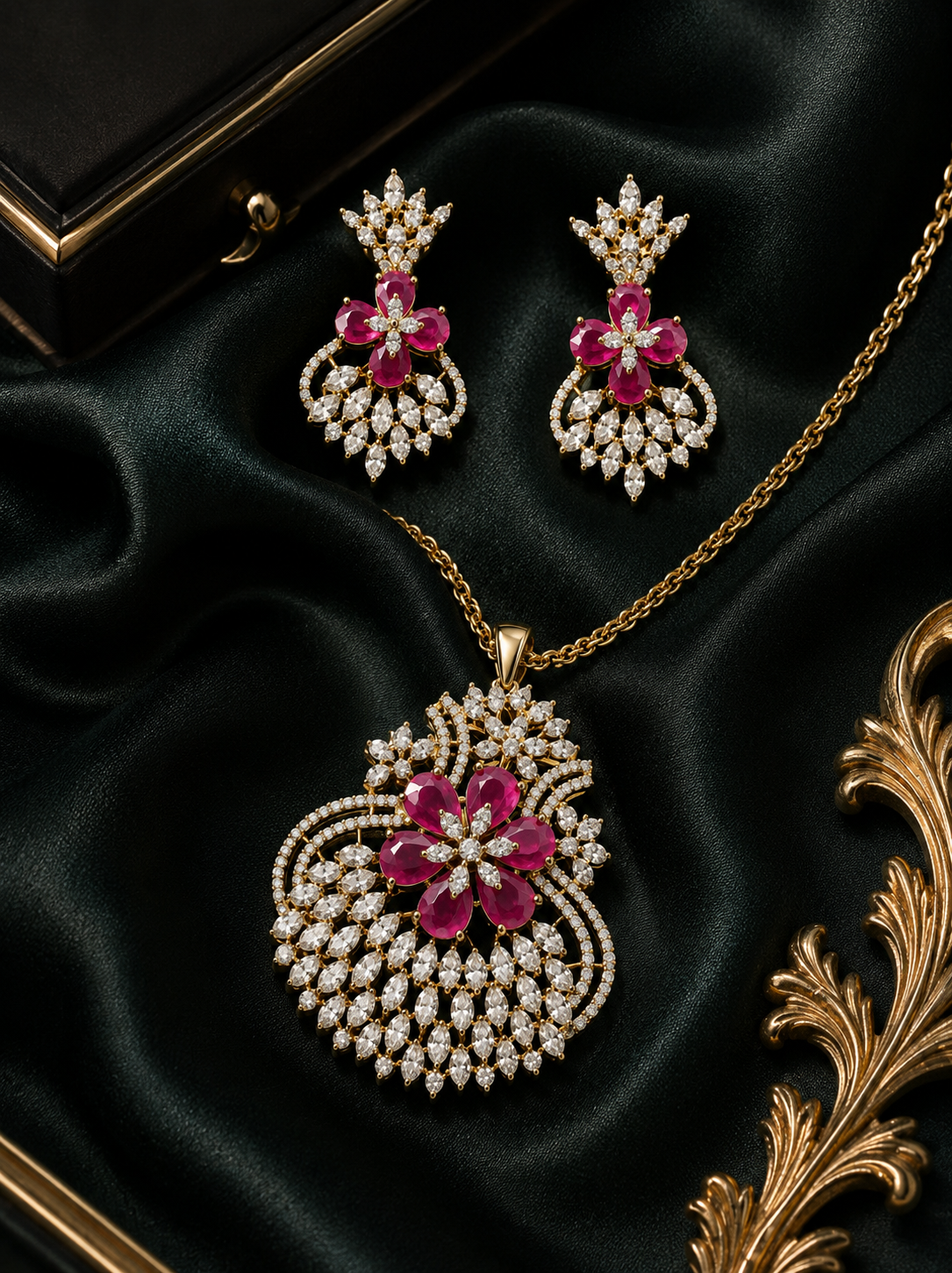 Gold-Plated American Diamond Pendant Set