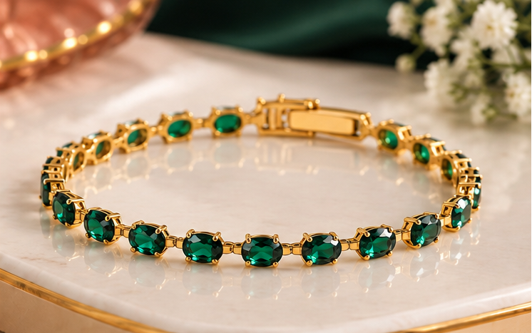 18K gold-plated emerald tennis bracelet