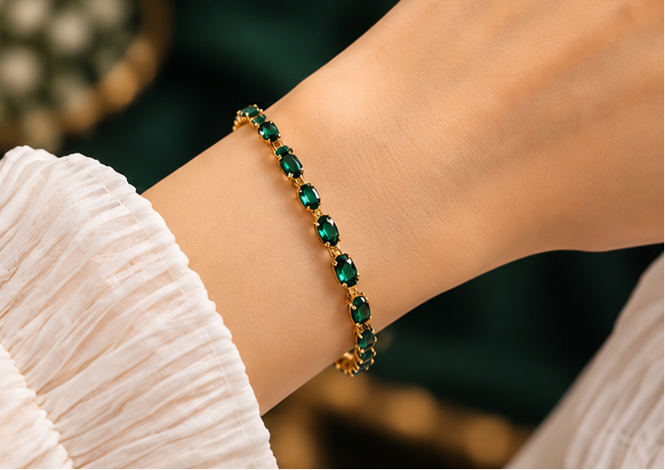 18K gold-plated emerald tennis bracelet