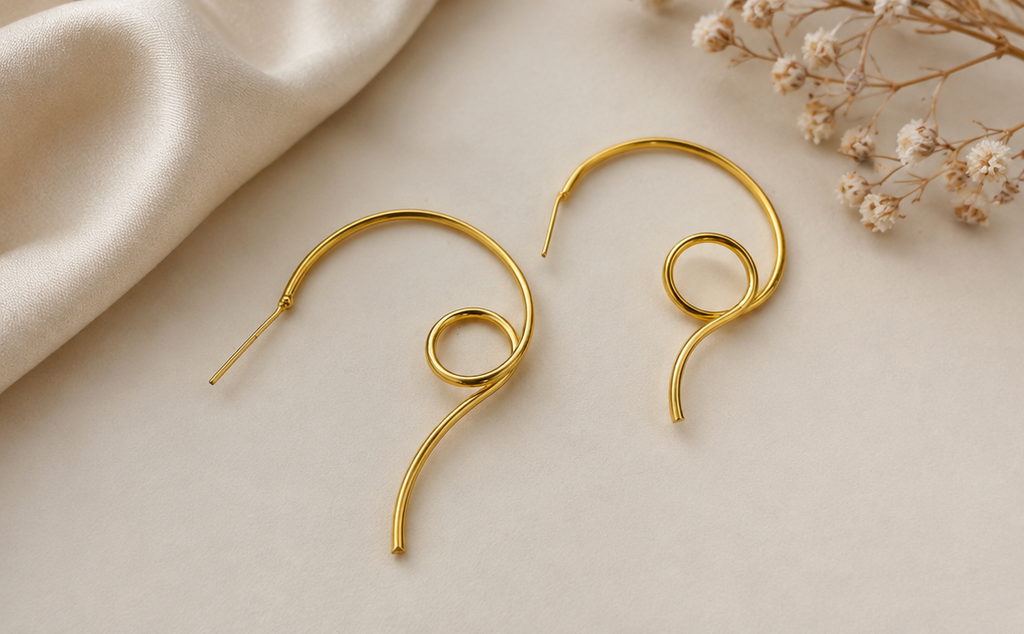 Gold-plated spiral swirl hoop earrings