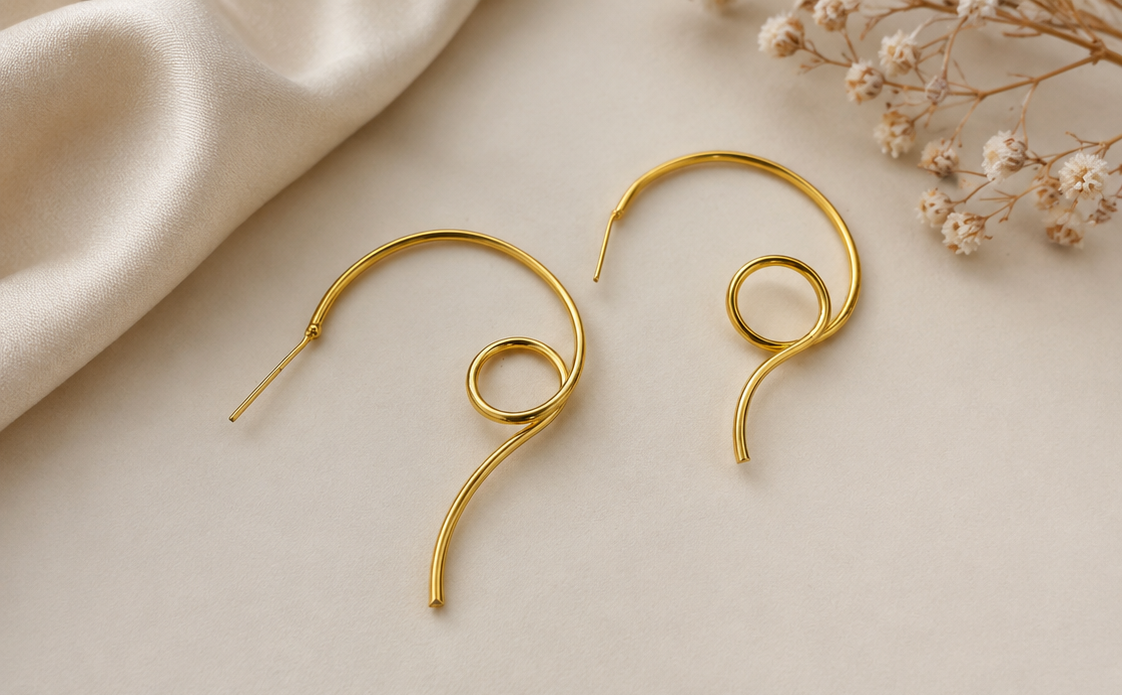Gold-plated spiral swirl hoop earrings