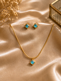 Aquamarine blue square pendant and earring jewelry set